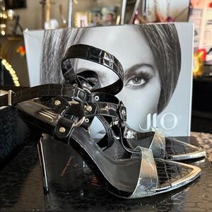 Jennifer Lopez Black Croc-Embossed Heels